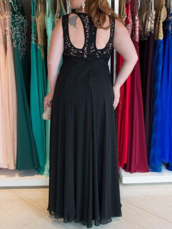 Floor-Length Lace Straps Sleeveless A-Line/Princess Chiffon Plus Size Dresses