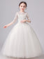 Bowknot Scoop A-Line/Princess 3/4 Floor-Length Sleeves Lace Flower Girl Dresses