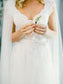 V-neck Lace Sleeveless A-Line/Princess Floor-Length Tulle Wedding Dresses