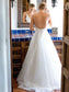 A-Line/Princess Train Sweep/Brush V-neck Sleeveless Ruffles Tulle Wedding Dresses
