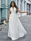A-Line/Princess Chiffon Sleeveless Halter Ruched Floor-Length Wedding Dresses