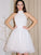 A-Line/Princess Tulle Beading Sleeveless Halter Short/Mini Homecoming Dresses