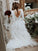 Ruffles Scoop Tulle A-Line/Princess Sweep/Brush Sleeves Long Train Wedding Dresses
