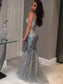 Jewel Trumpet/Mermaid Sleeveless Floor-Length Sequin Tulle Dresses