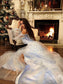 Off-the-Shoulder Sleeves Long A-Line/Princess Beading Floor-Length Tulle Dresses