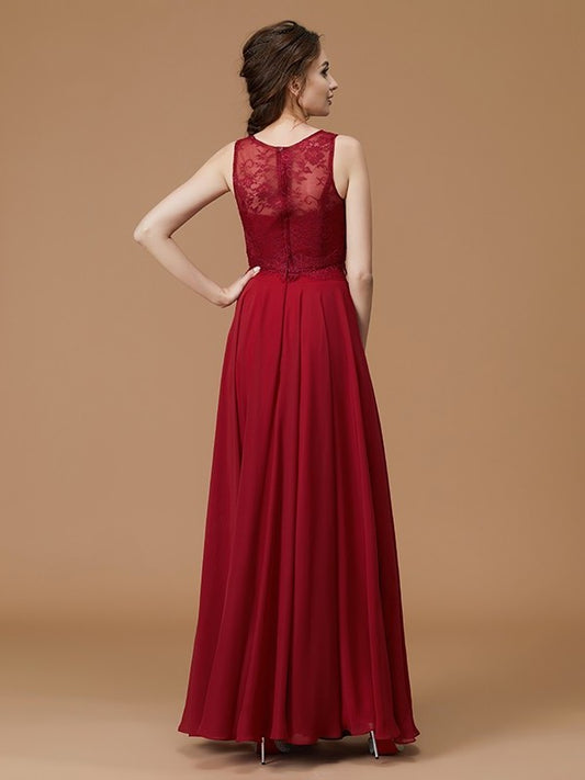 Lace Sleeveless A-Line/Princess Floor-Length Bateau Chiffon Bridesmaid Dresses