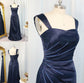 Woven Elastic Straps Satin A-Line/Princess Sleeveless Ruched Floor-Length Dresses