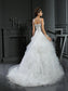 Long Sleeveless Gown V-neck Ball Ruffles Organza Wedding Dresses