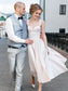 Satin Ruffles Sleeveless Straps A-Line/Princess Tea-Length Wedding Dresses