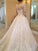 Cathedral Train Ruffles Long Sleeves Scoop Ball Gown Lace Wedding Dresses