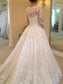 Cathedral Train Ruffles Long Sleeves Scoop Ball Gown Lace Wedding Dresses