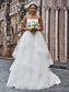 Spaghetti Sweep/Brush Tulle Sleeveless Ruffles A-Line/Princess Straps Train Wedding Dresses
