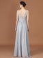 Floor-Length V-neck Sleeveless Chiffon A-Line/Princess Lace Bridesmaid Dress