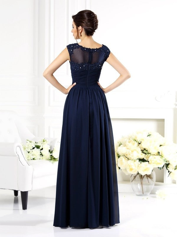 Beading Mother of Chiffon Long Scoop Sleeveless A-Line/Princess the Bride Dresses