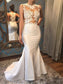 Applique Trumpet/Mermaid Court Train Scoop Sleeveless Satin Wedding Dresses