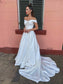 Off-the-Shoulder Ruched Court Satin Sleeveless A-Line/Princess Train Wedding Dresses