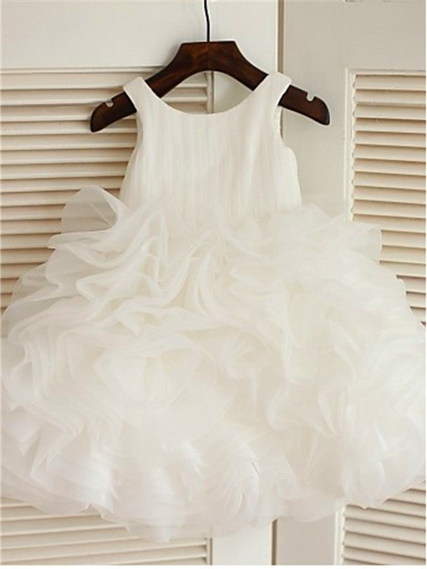 Ball Sleeveless Organza Layers Scoop Knee-Length Gown Flower Girl Dresses
