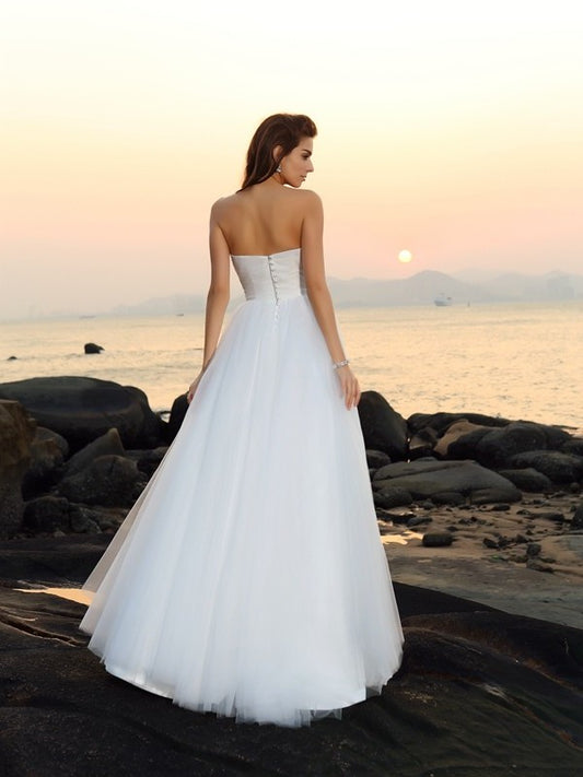 Sleeveless Sweetheart A-Line/Princess Net Long Beach Wedding Dresses