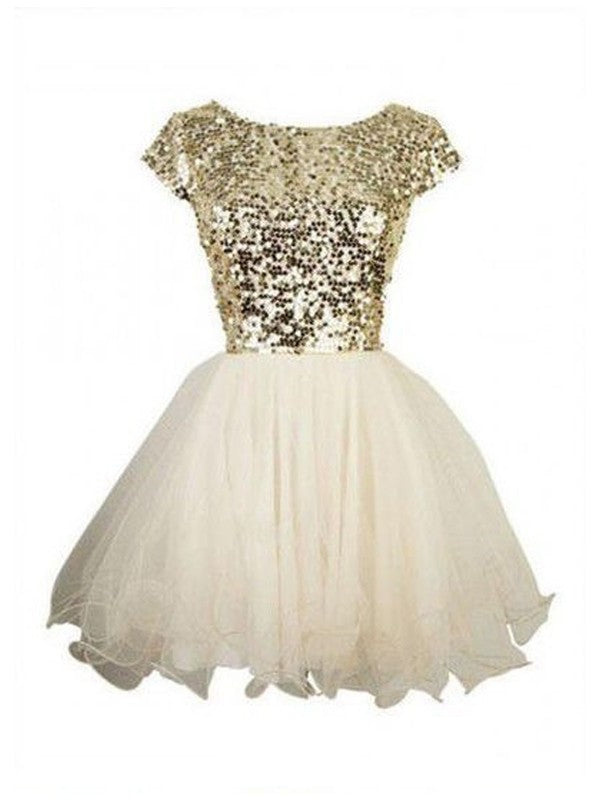 Sleeveless Scoop A-Line/Princess Sequin Tulle Short/Mini Dresses