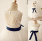Sleeveless Sash/Ribbon/Belt Scoop Tea-Length A-Line/Princess Tulle Flower Girl Dresses