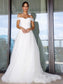 Off-the-Shoulder Sleeveless Ruched Sweep/Brush A-Line/Princess Tulle Train Wedding Dresses