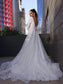 V-neck Applique A-Line/Princess Long Lace Sweep/Brush Sleeves Train Wedding Dresses