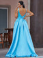Satin Ruffles A-Line/Princess V-neck Sleeveless Asymmetrical Dresses