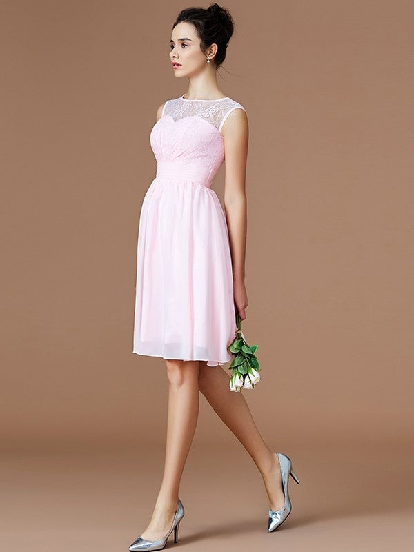 Sweetheart Sleeveless Short/Mini Lace A-Line/Princess Chiffon Bridesmaid Dresses