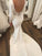 Long Sleeves Lace Court Trumpet/Mermaid Train Scoop Satin Wedding Dresses