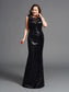 Sleeveless Sheath/Column Scoop Sequins Long Plus Size Dresses