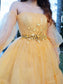 Beading Off-the-Shoulder Long A-Line/Princess Tulle Sleeves Floor-Length Dresses