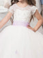 Floor-Length Short Sleeves Gown Tulle Ball Jewel Sash/Ribbon/Belt Flower Girl Dresses