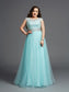 A-Line/Princess Tulle Long Sleeveless Rhinestone Scoop Plus Size Dresses