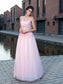 Sleeveless A-Line/Princess Straps Applique Long Net Dresses