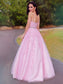 Tulle Halter A-Line/Princess Applique Sleeveless Floor-Length Dresses