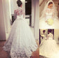 Gown Neck Sweep/Brush Sleeves Ball Long Sash/Ribbon/Belt High Train Lace Wedding Dresses