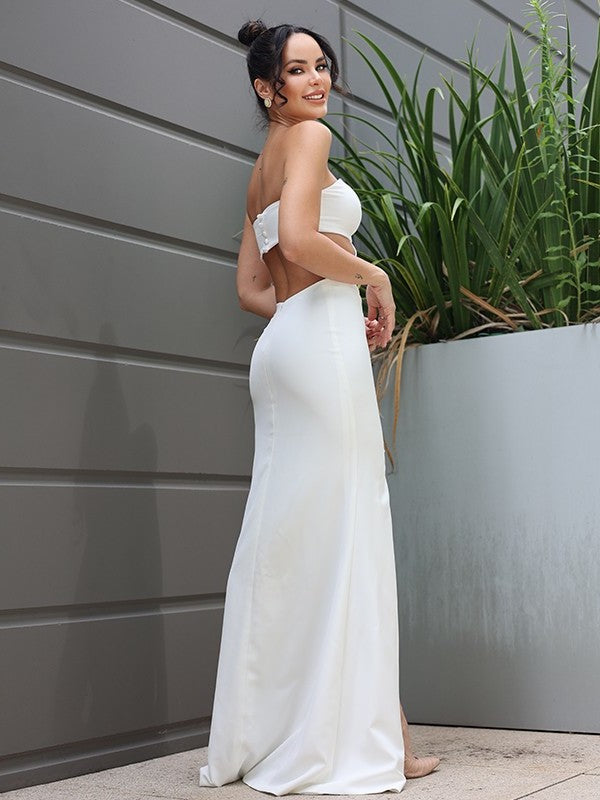 Strapless Sleeveless Sheath/Column Stretch Crepe Floor-Length Wedding Dresses