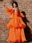 A-Line/Princess Organza Long Off-the-Shoulder Layers Sleeves Floor-Length Dresses