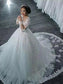 Gown Applique Court Ball Sleeves Scoop Long Tulle Train Wedding Dresses