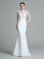 Long Sleeves Lace Trumpet/Mermaid Long Jewel Satin Wedding Dresses