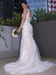V-neck Sweep/Brush Sleeveless Applique Trumpet/Mermaid Lace Train Wedding Dresses