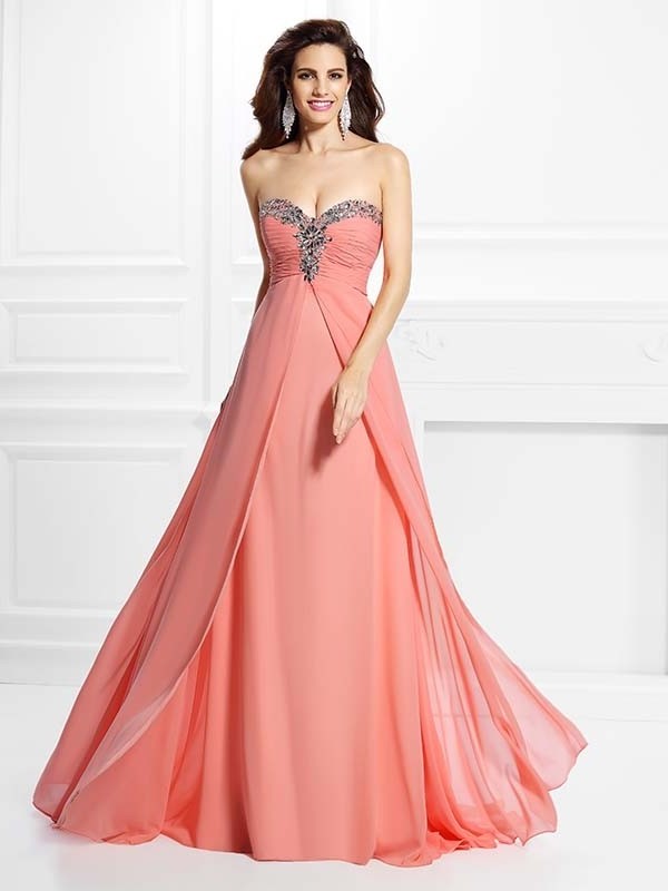 Sleeveless Beading A-Line/Princess Sweetheart Long Chiffon Dresses