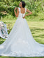 Lace Sweetheart Sleeveless Applique A-Line/Princess Sweep/Brush Train Wedding Dresses
