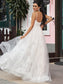 A-Line/Princess Spaghetti Lace Sleeveless Sweep/Brush Ruffles Straps Train Wedding Dresses