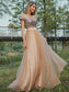 Off-the-Shoulder A-Line/Princess Tulle Sleeveless Sequin Floor-Length Bridesmaid Dresses