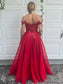 Tulle A-Line/Princess Off-the-Shoulder Applique Sleeveless Floor-Length Dresses