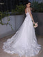 Sweep/Brush A-Line/Princess Sleeveless Lace Square Applique Train Wedding Dresses