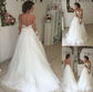 Long Off-the-Shoulder A-Line/Princess Tulle Train Sweep/Brush Sleeves Wedding Dresses