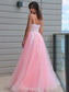 Tulle V-neck Applique A-Line/Princess Sleeveless Floor-Length Dresses