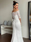 Sweep/Brush Lace 1/2 Sheath/Column Off-the-Shoulder Sleeves Ruffles Train Wedding Dresses